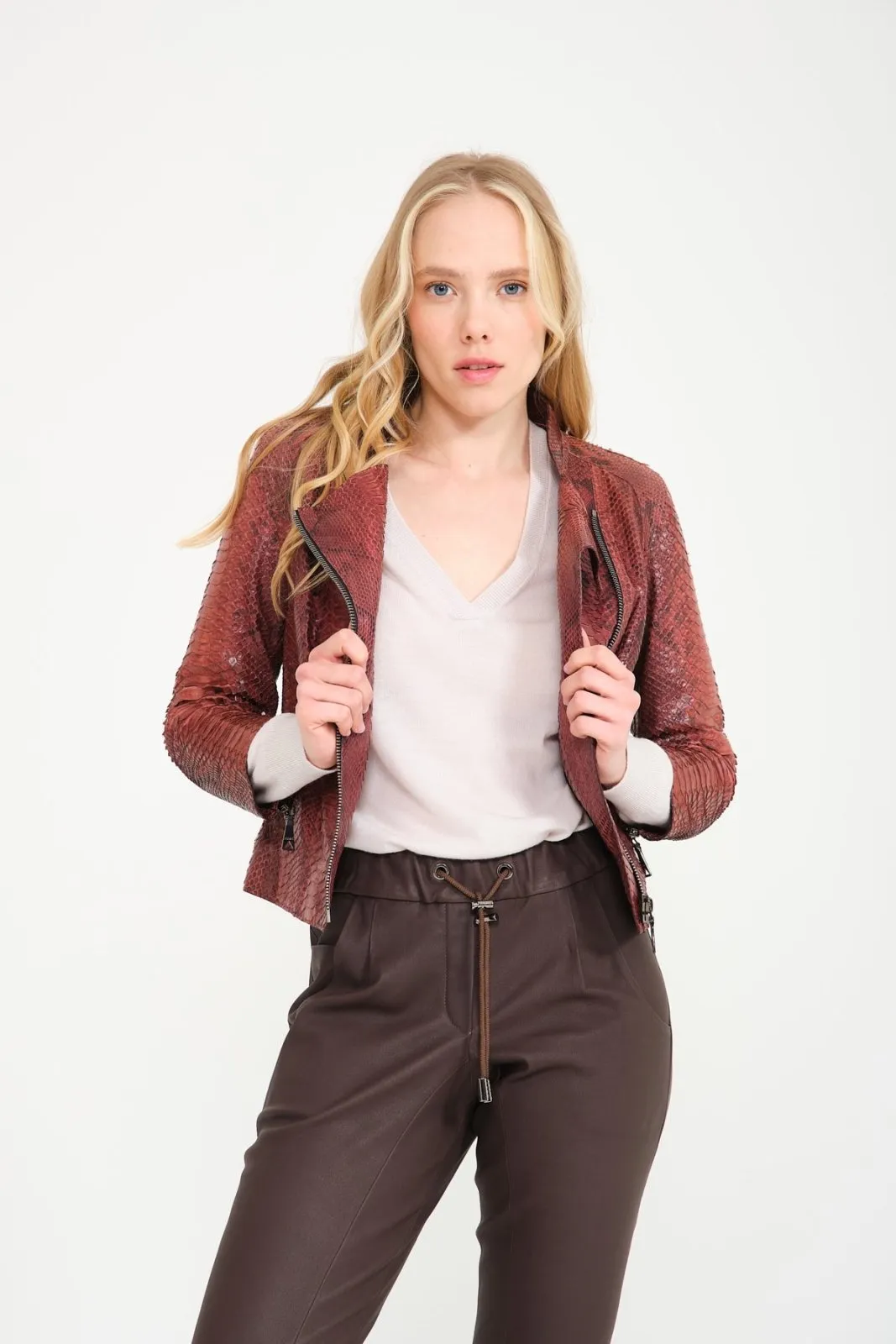 Burgundy Python Leather Jacket