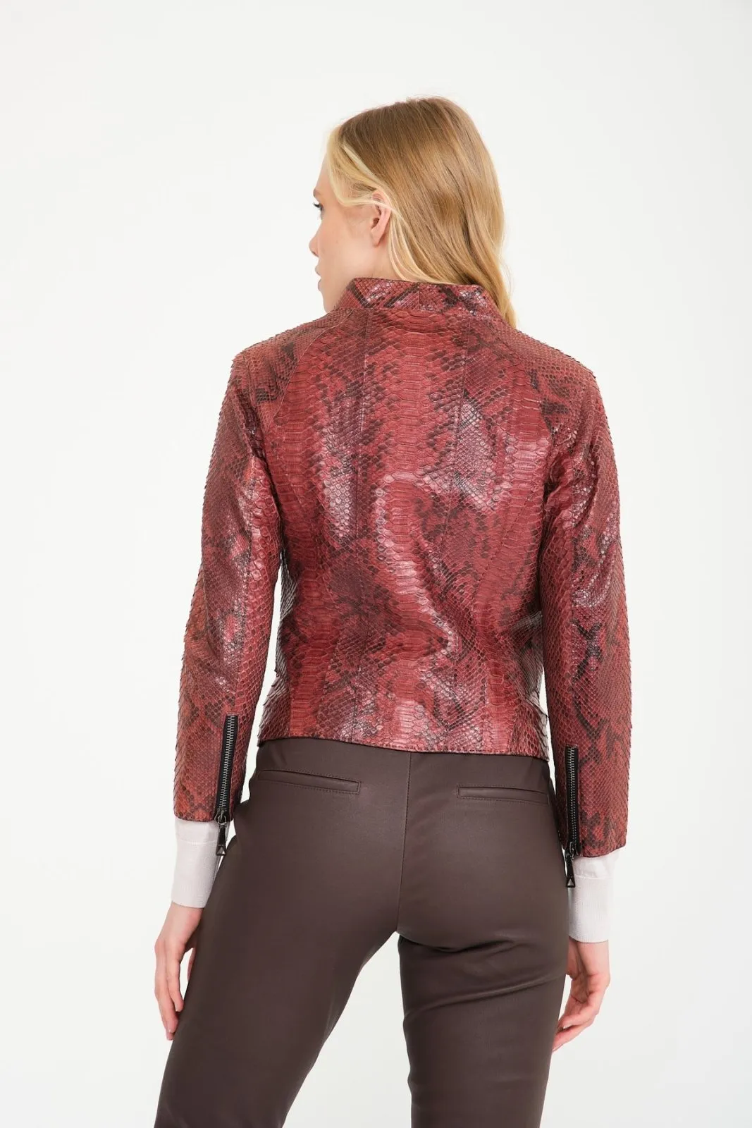 Burgundy Python Leather Jacket