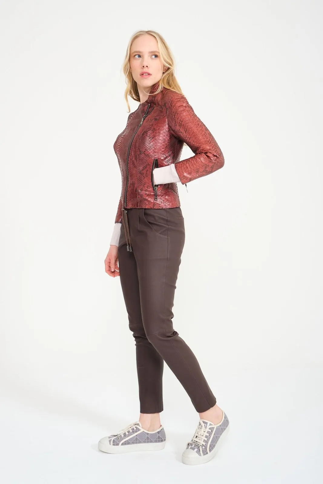 Burgundy Python Leather Jacket