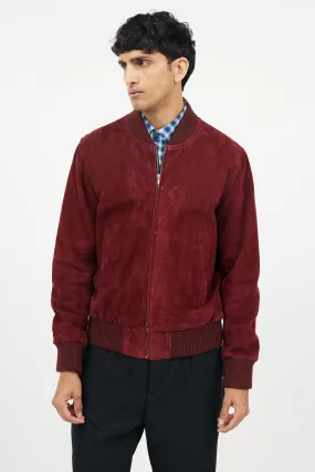 Burgundy Suede Bomber Jacket