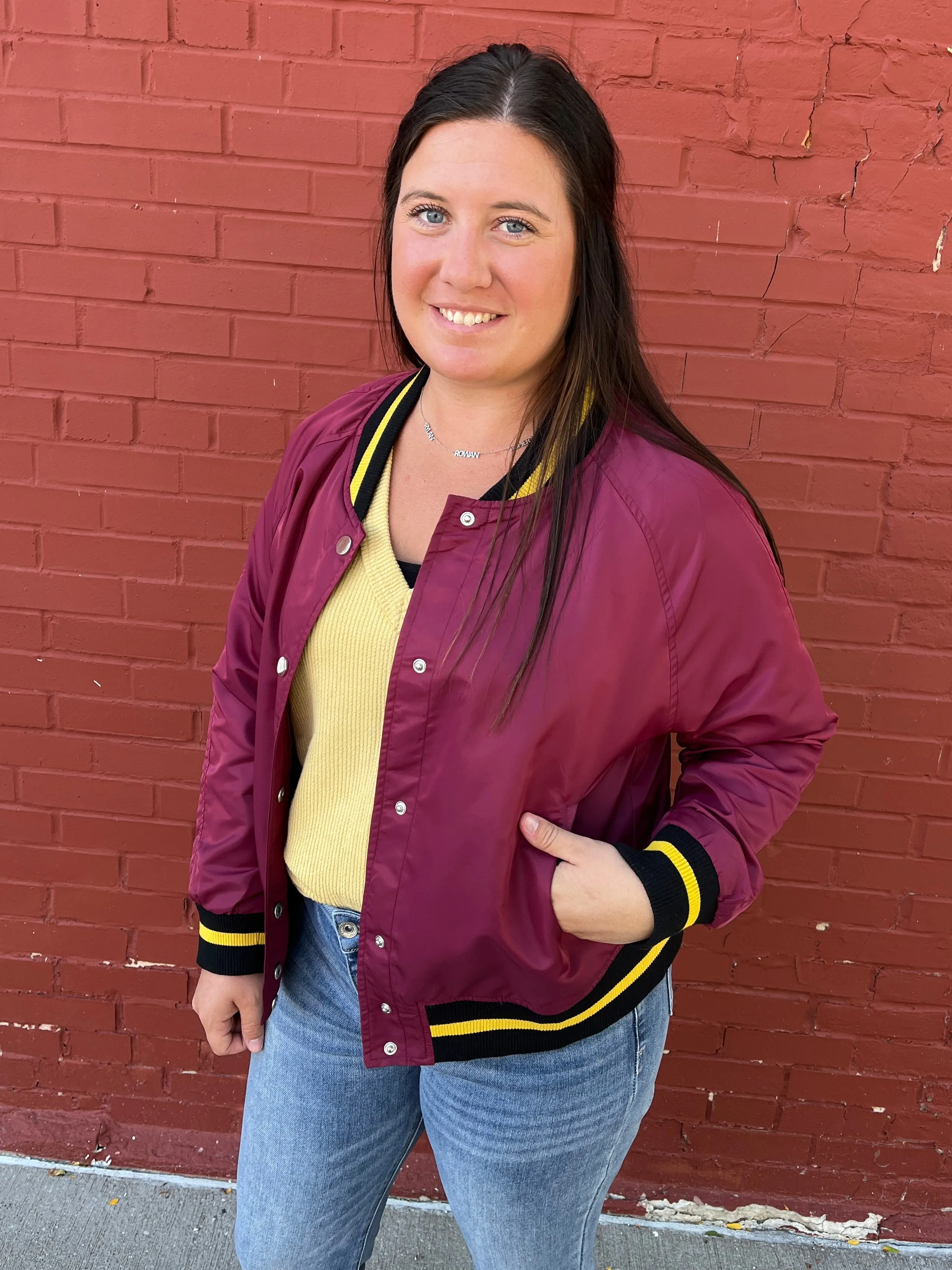 Burgundy Varsity Bomber Jacket