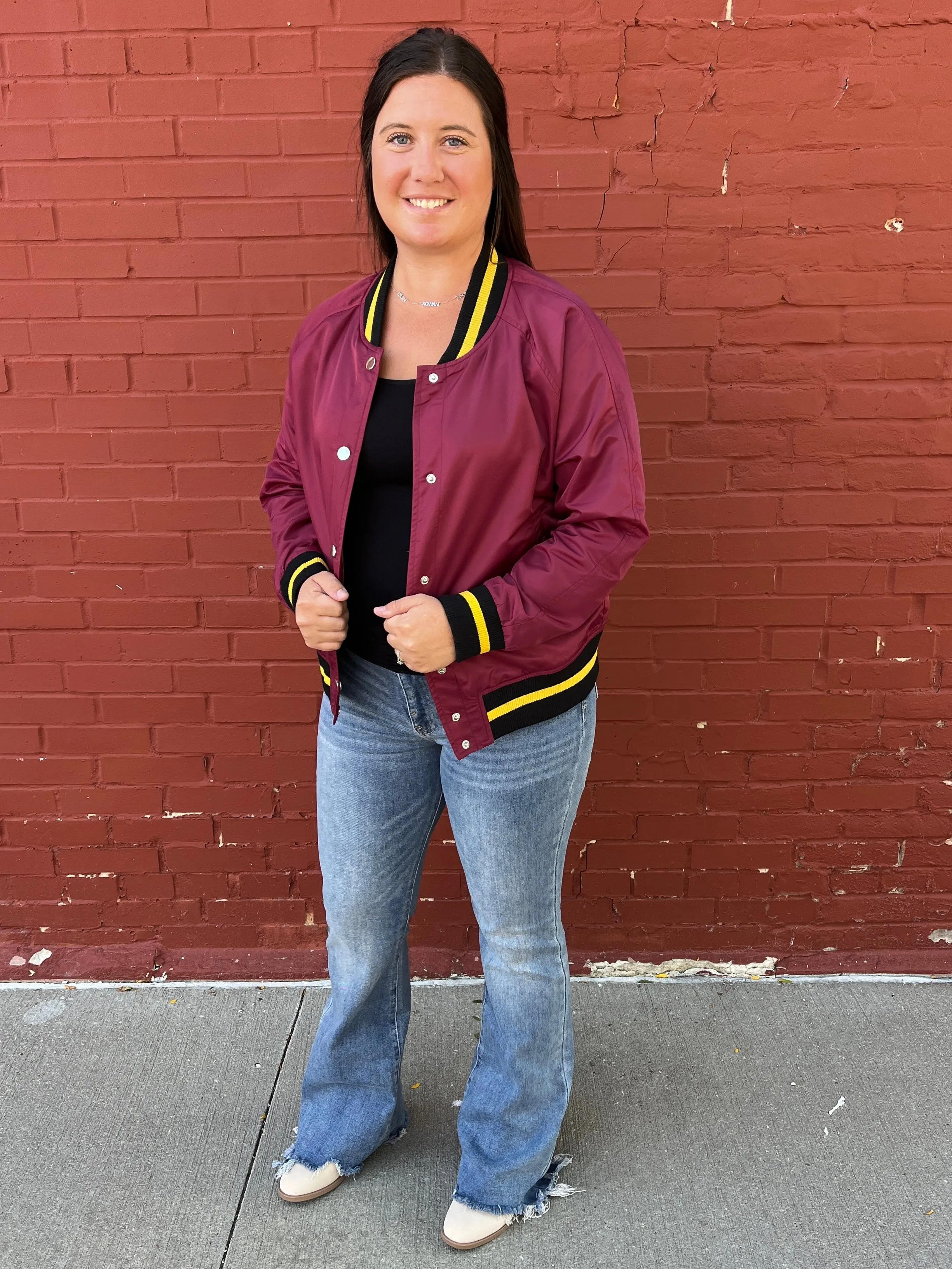 Burgundy Varsity Bomber Jacket