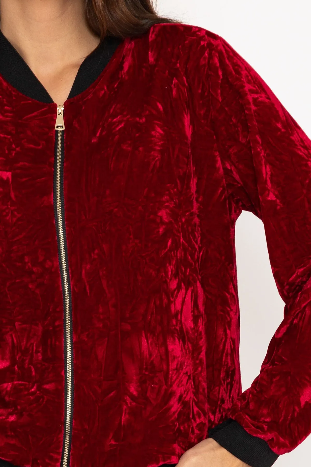 Burgundy Velour Bomber Jacket