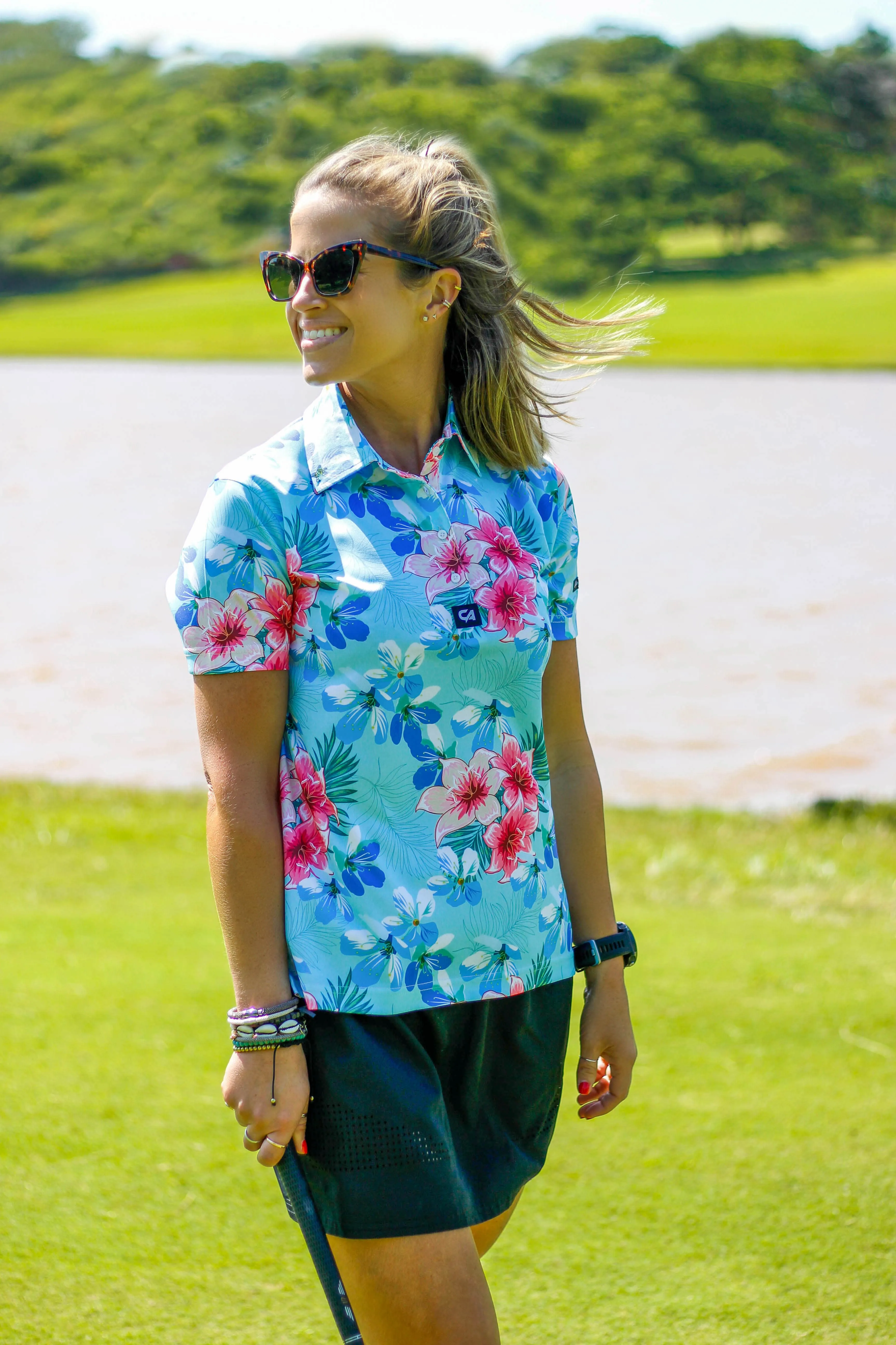 CA Ladies Funky Golf Shirt | Blue Floral