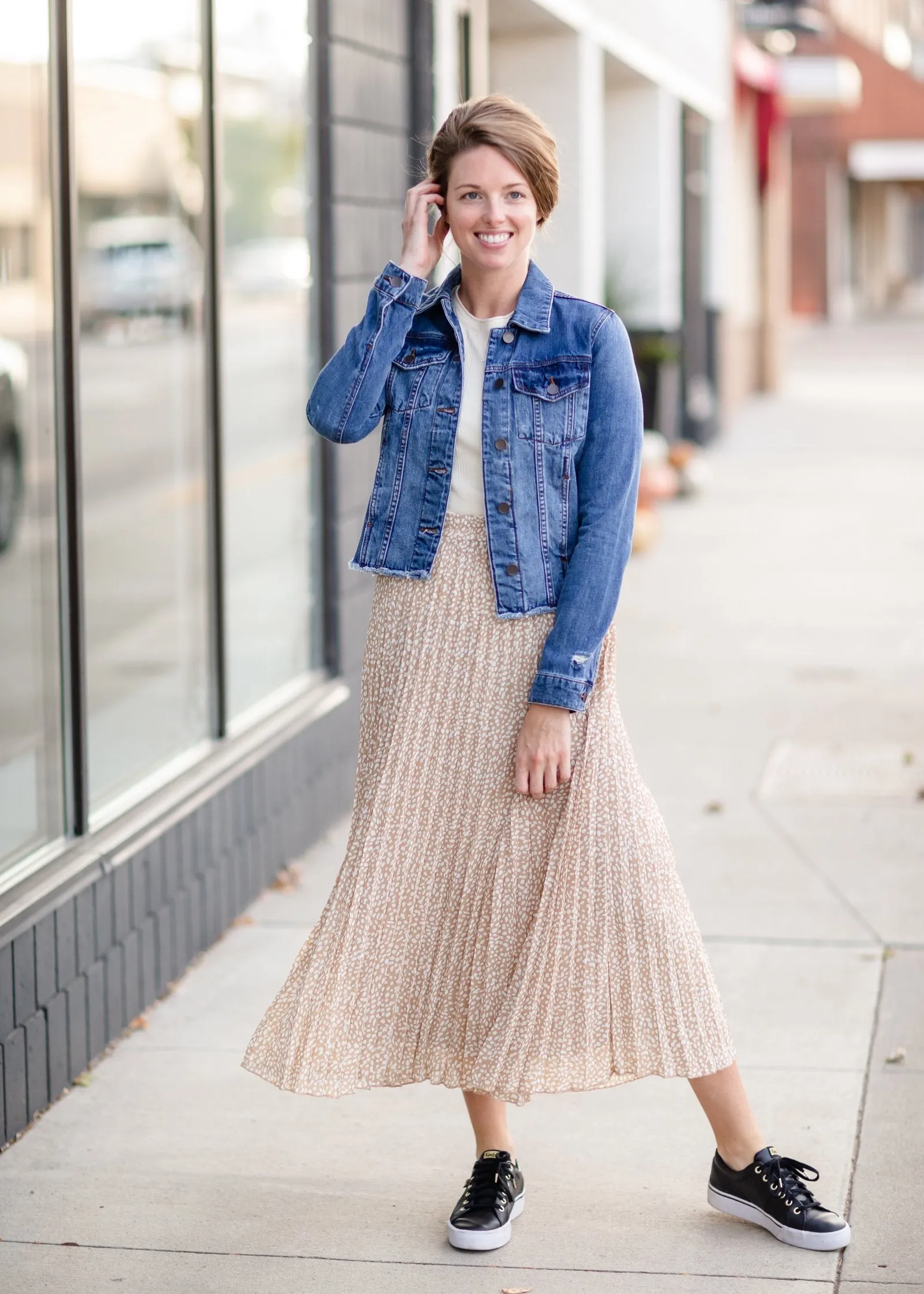 Camel Floral Print Pleated Maxi Skirt-FINAL SALE