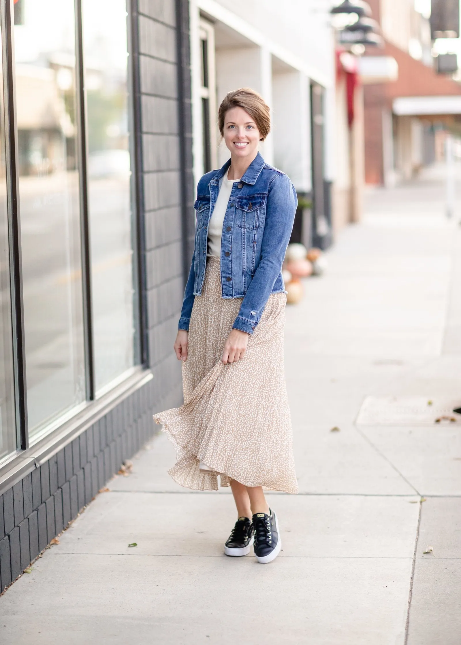 Camel Floral Print Pleated Maxi Skirt-FINAL SALE