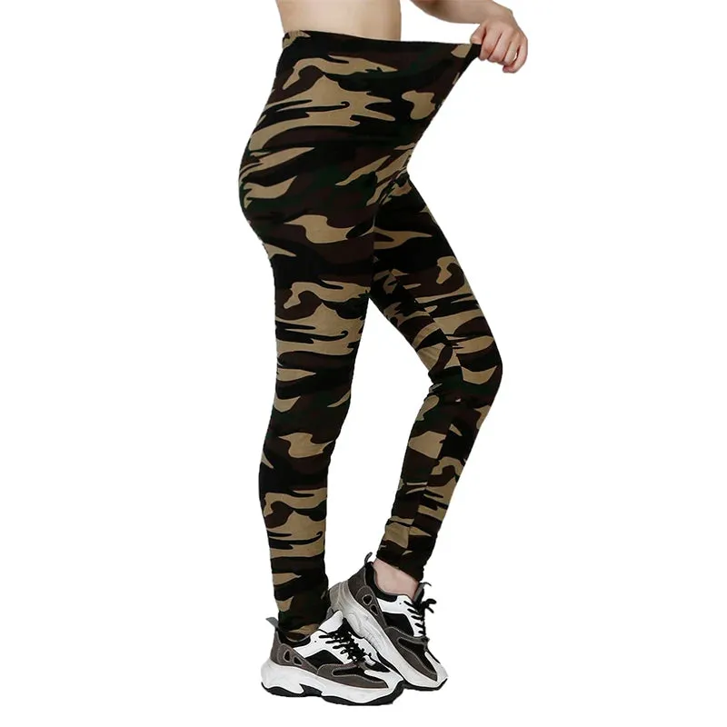 Camouflage Dark Green Elastic Slim Fit Outdoor Sports Yoga Pants Leggings