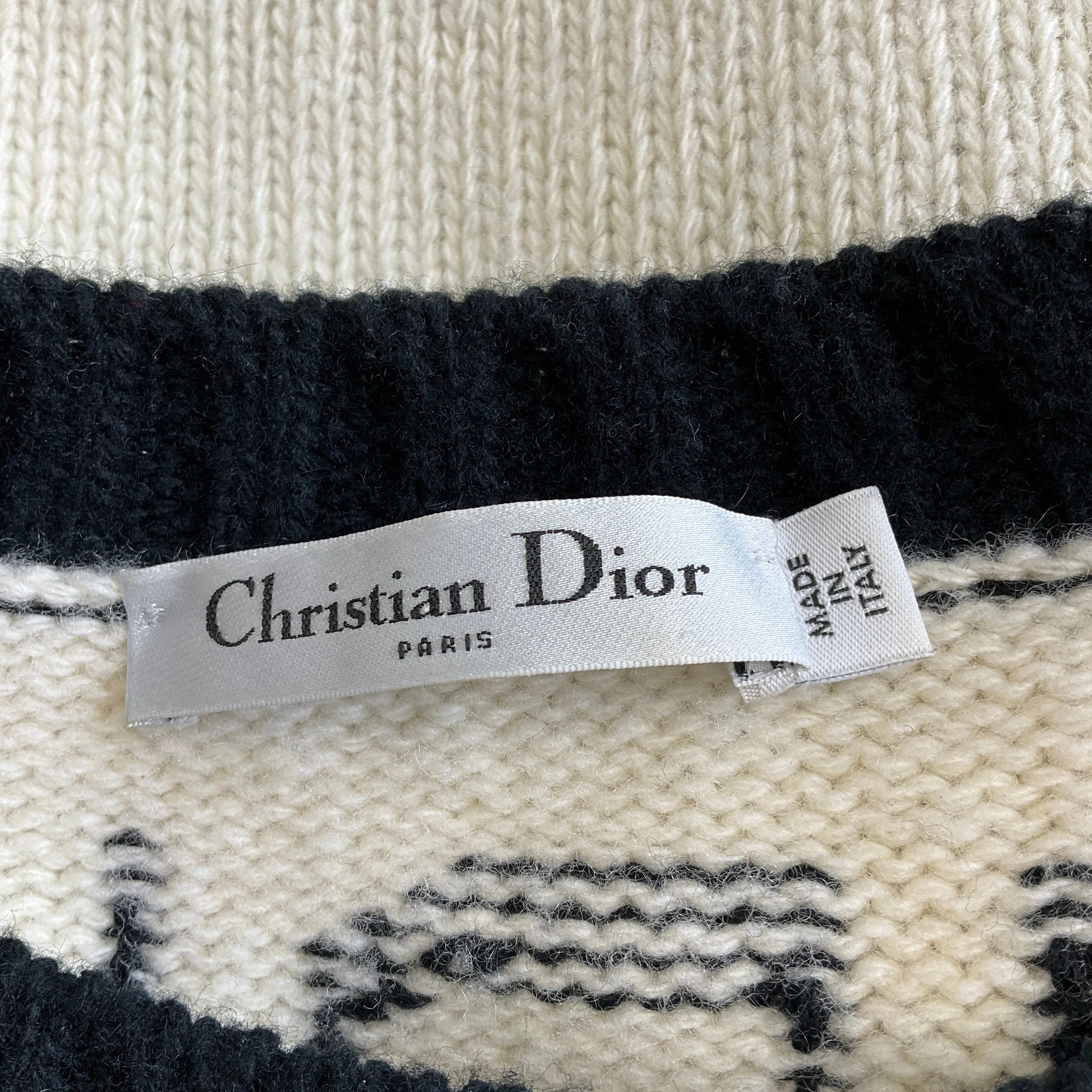 Christian Dior Ivory / Black Wool and Cashmere Knit Pullover Sweater