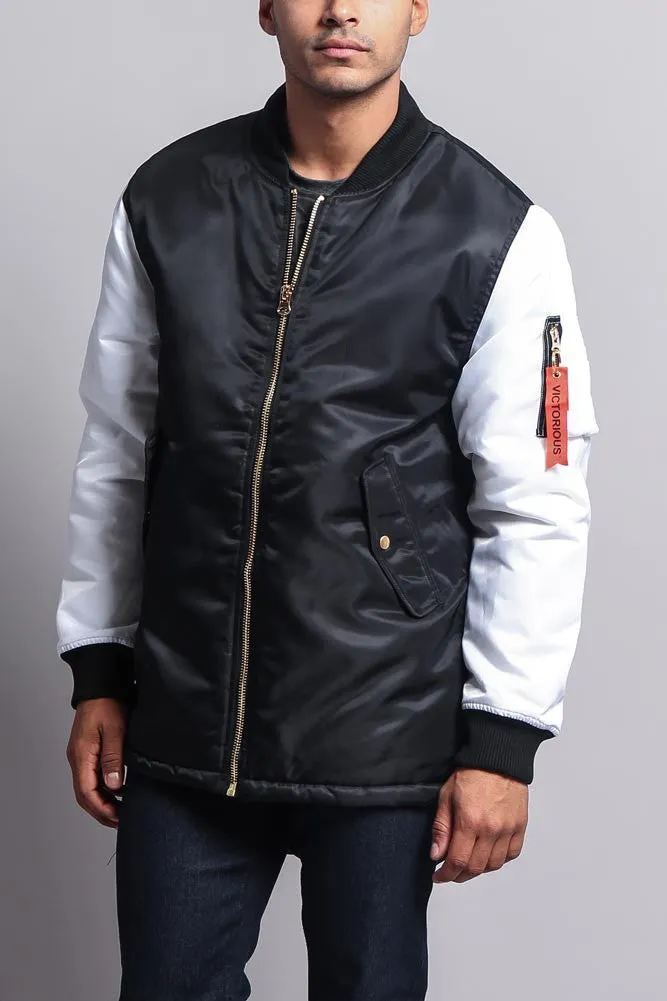 Contrast Sleeve Long Length MA-1 Bomber Jacket