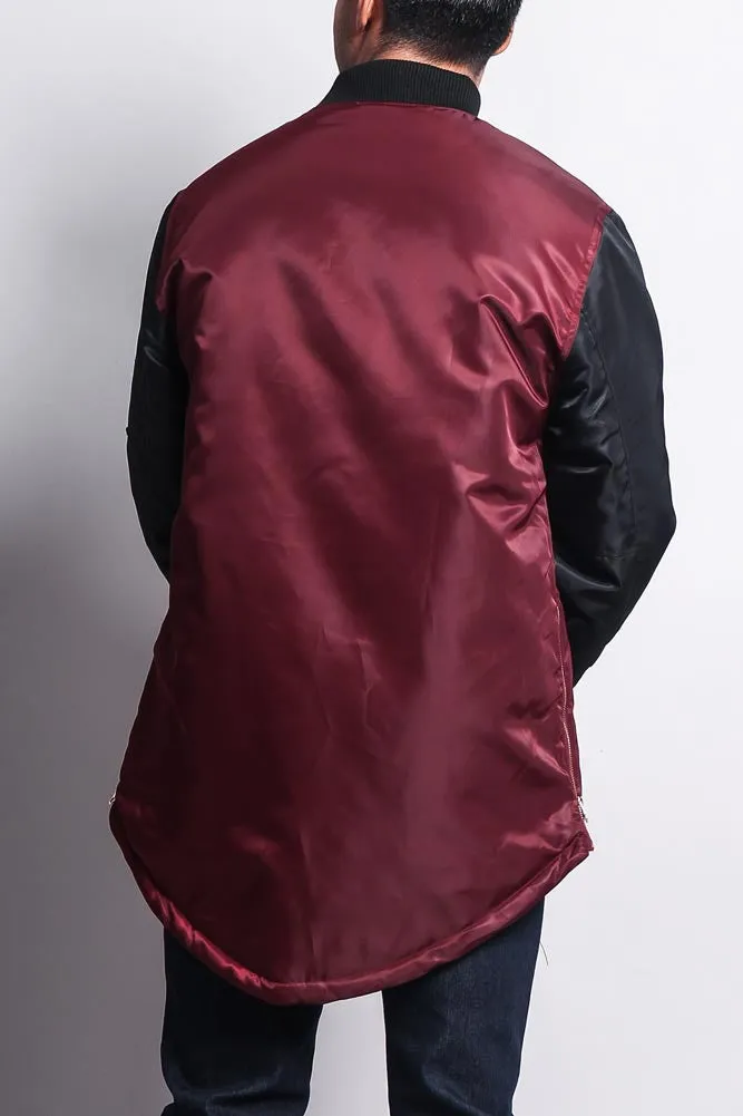 Contrast Sleeve Long Length MA-1 Bomber Jacket