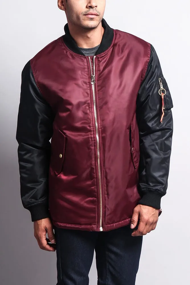 Contrast Sleeve Long Length MA-1 Bomber Jacket