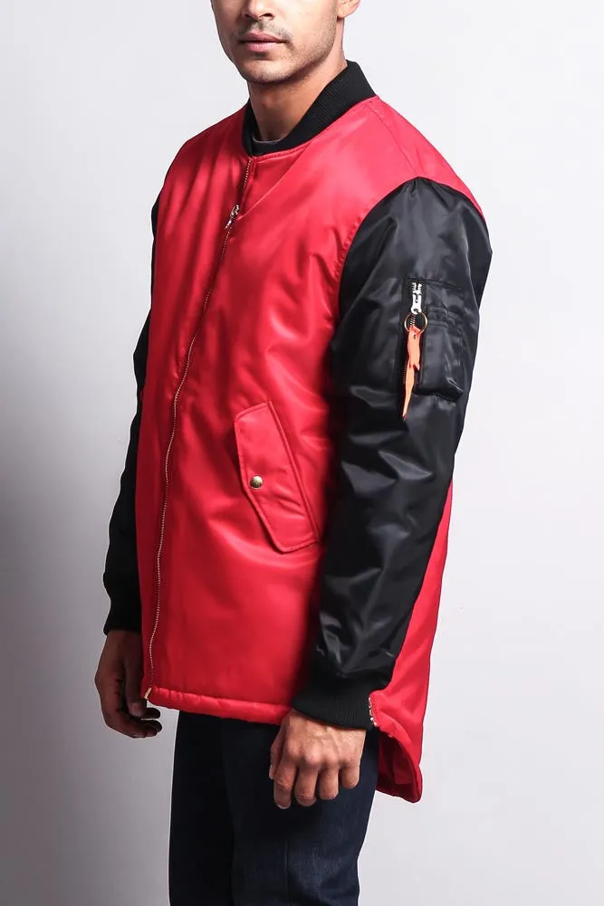 Contrast Sleeve Long Length MA-1 Bomber Jacket