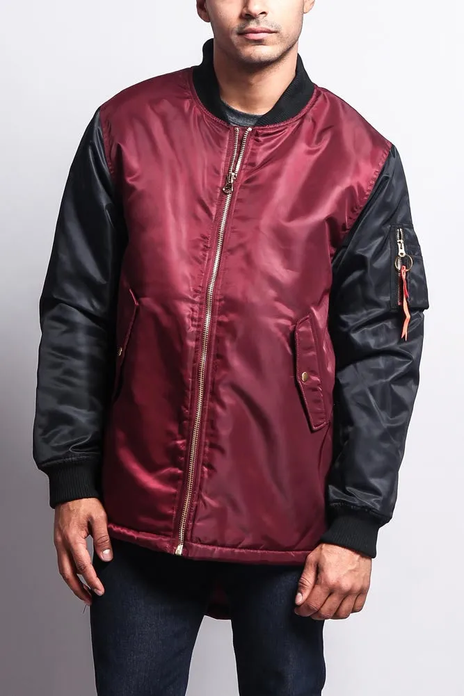 Contrast Sleeve Long Length MA-1 Bomber Jacket