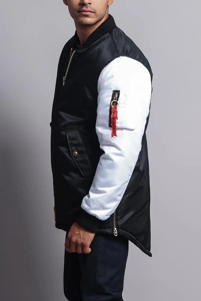 Contrast Sleeve Long Length MA-1 Bomber Jacket