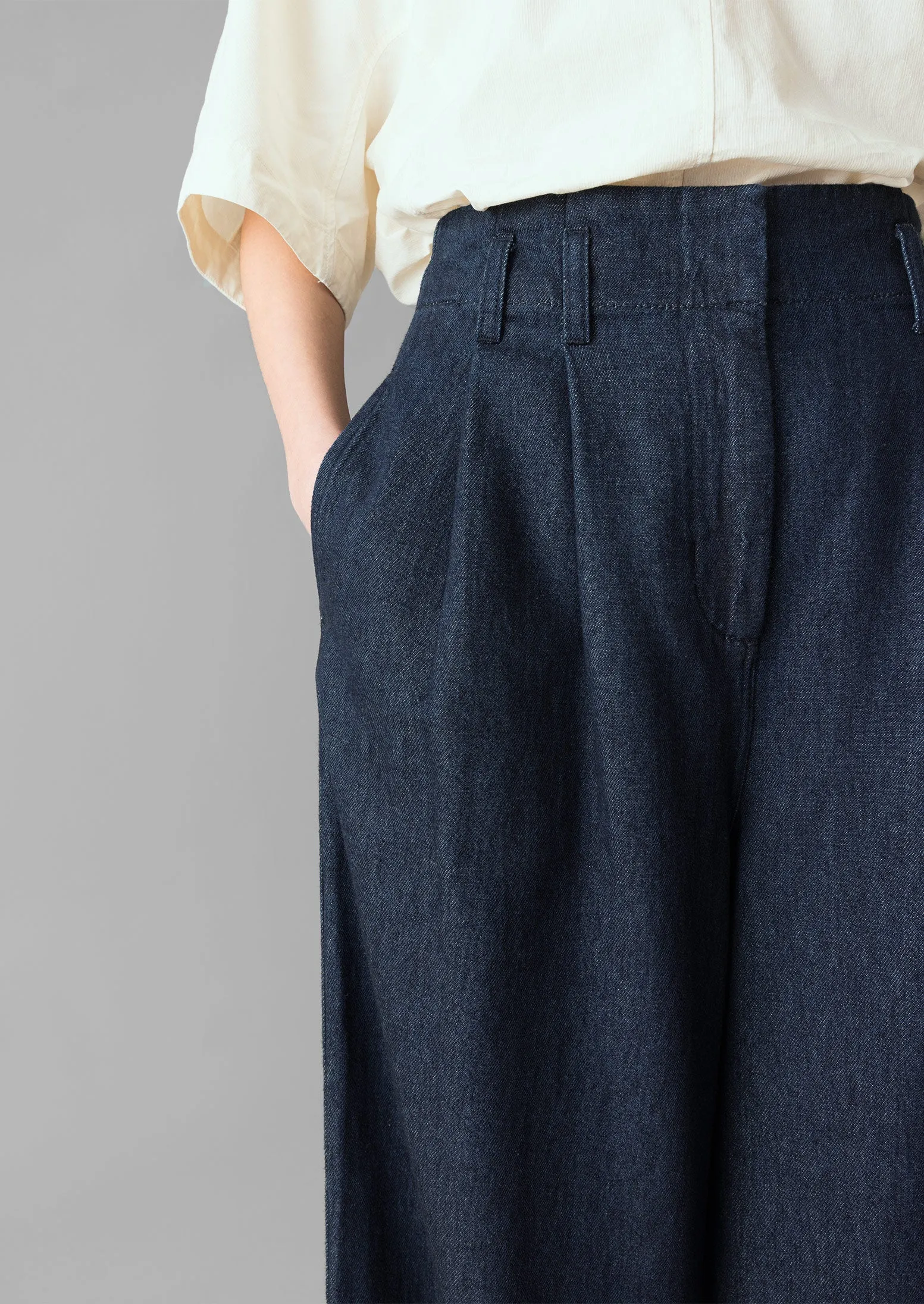 Cotton Hemp Denim Wide Leg Trousers | Indigo