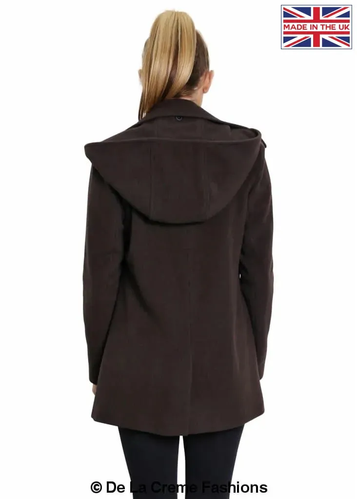 De La Creme Womens Wool Blend Zip Up Hooded Coat