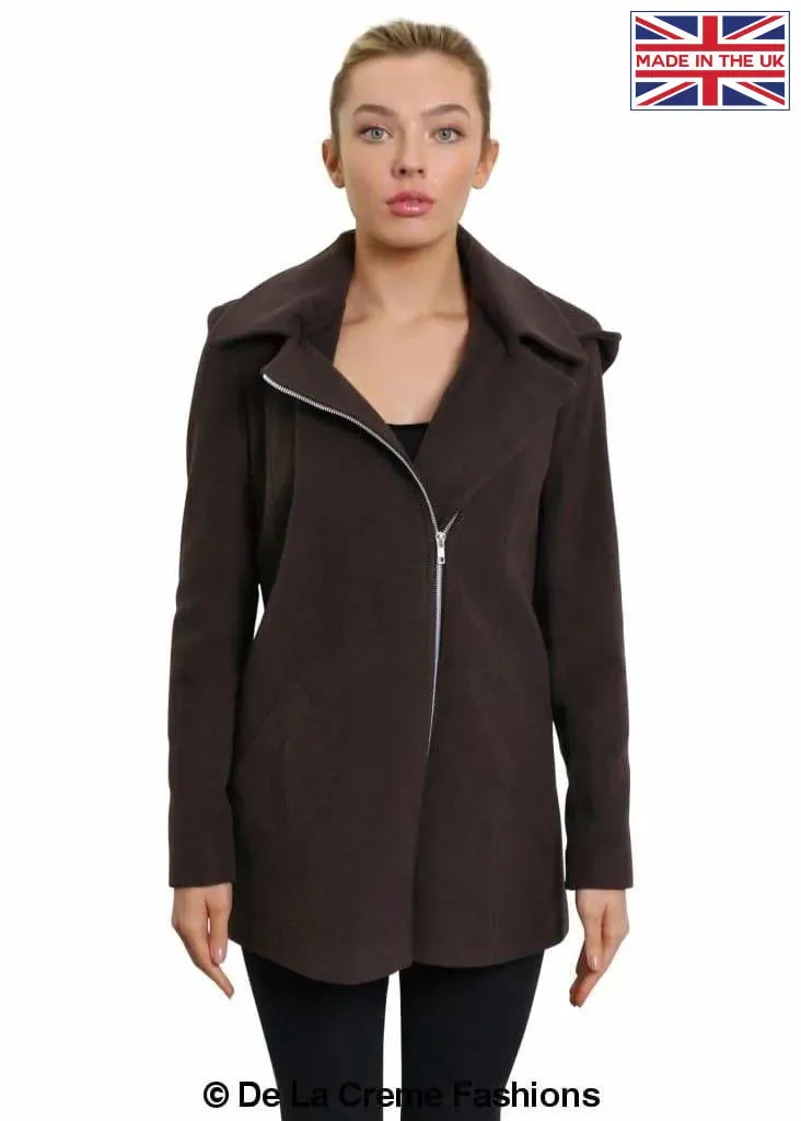 De La Creme Womens Wool Blend Zip Up Hooded Coat