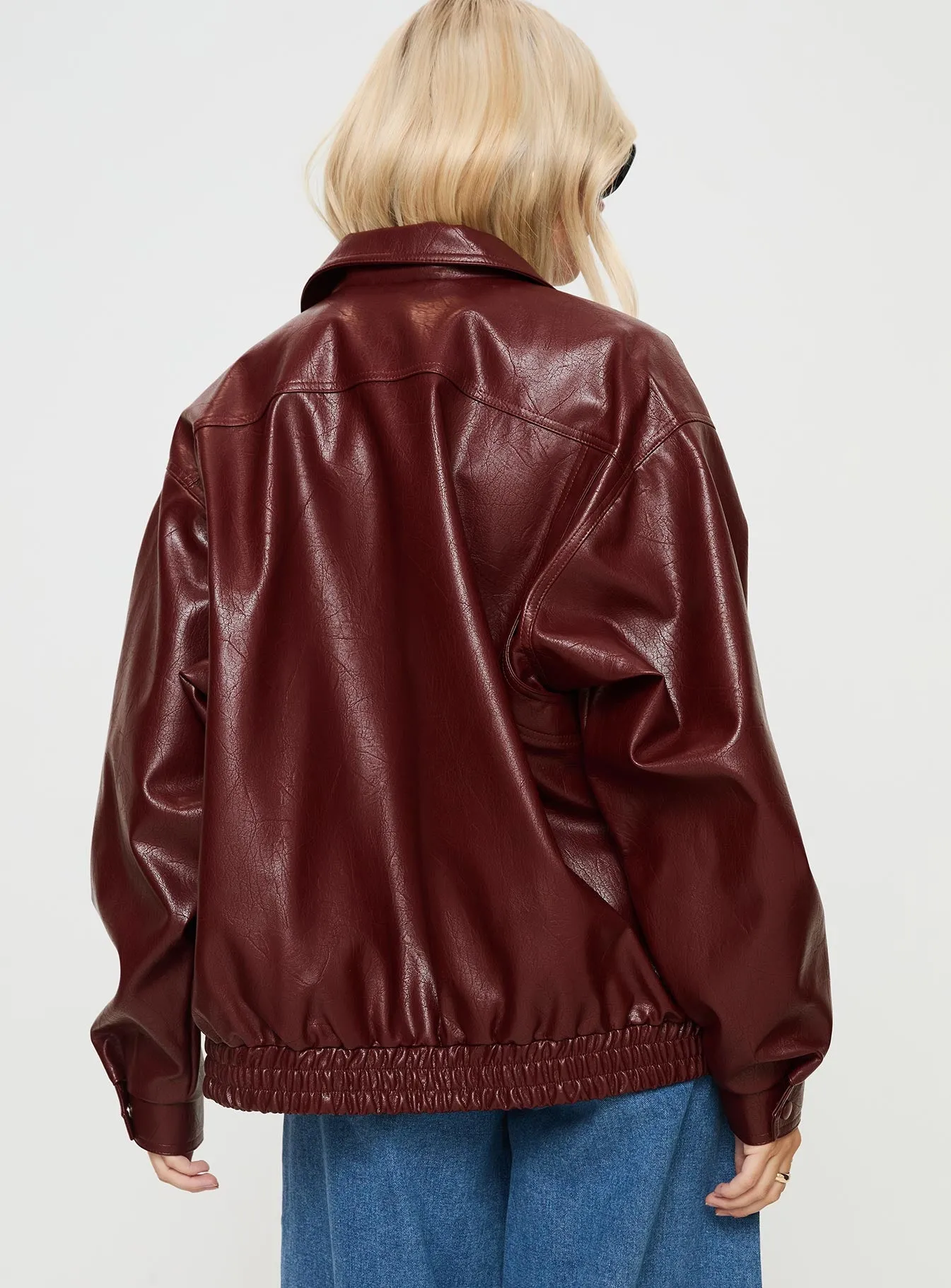 Devija Faux Leather Jacket Burgundy