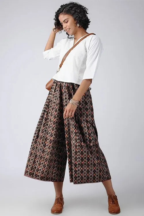 Dharan 'Tile Culotte' Brown Block Printed Culotte