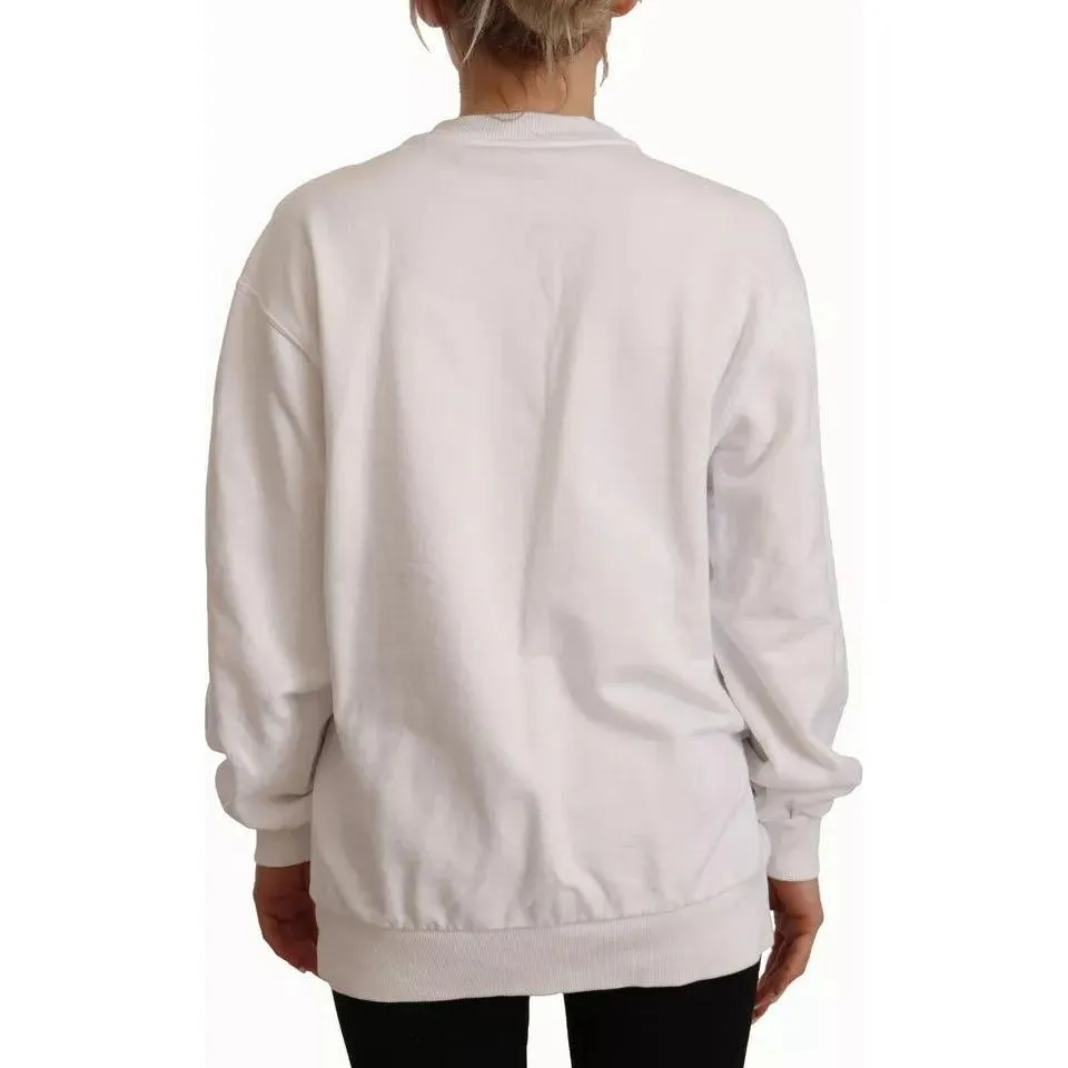 Dolce & Gabbana White Logo Embossed Cotton Sweatshirt Sweater