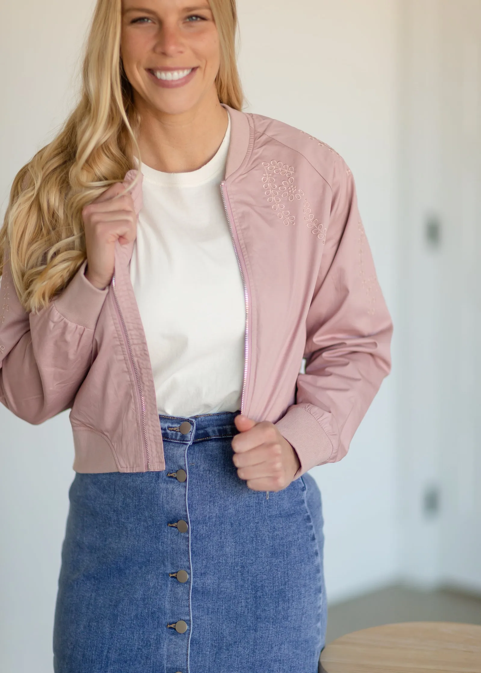 Dusty Pink Vine Bomber Jacket - FINAL SALE