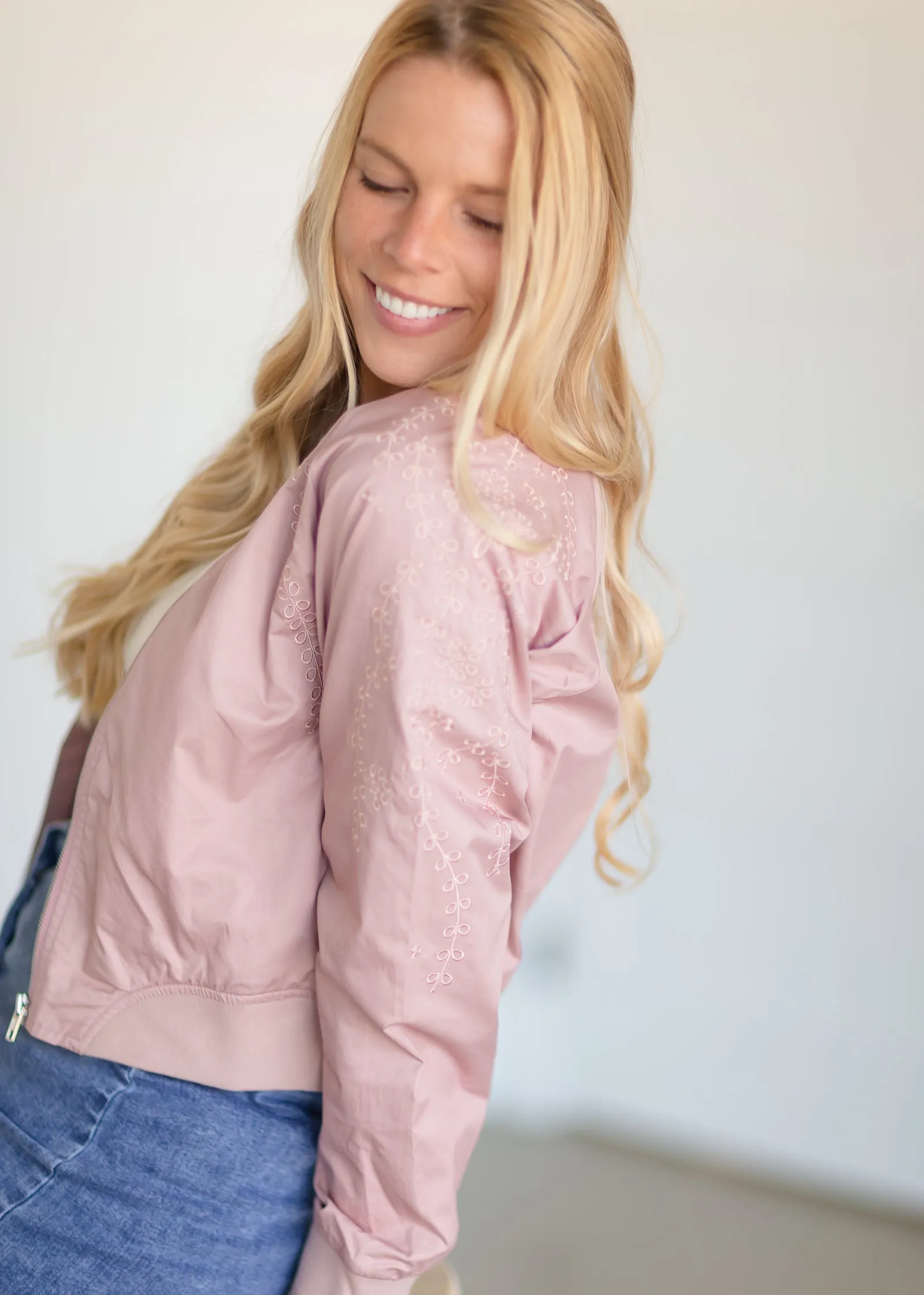 Dusty Pink Vine Bomber Jacket - FINAL SALE