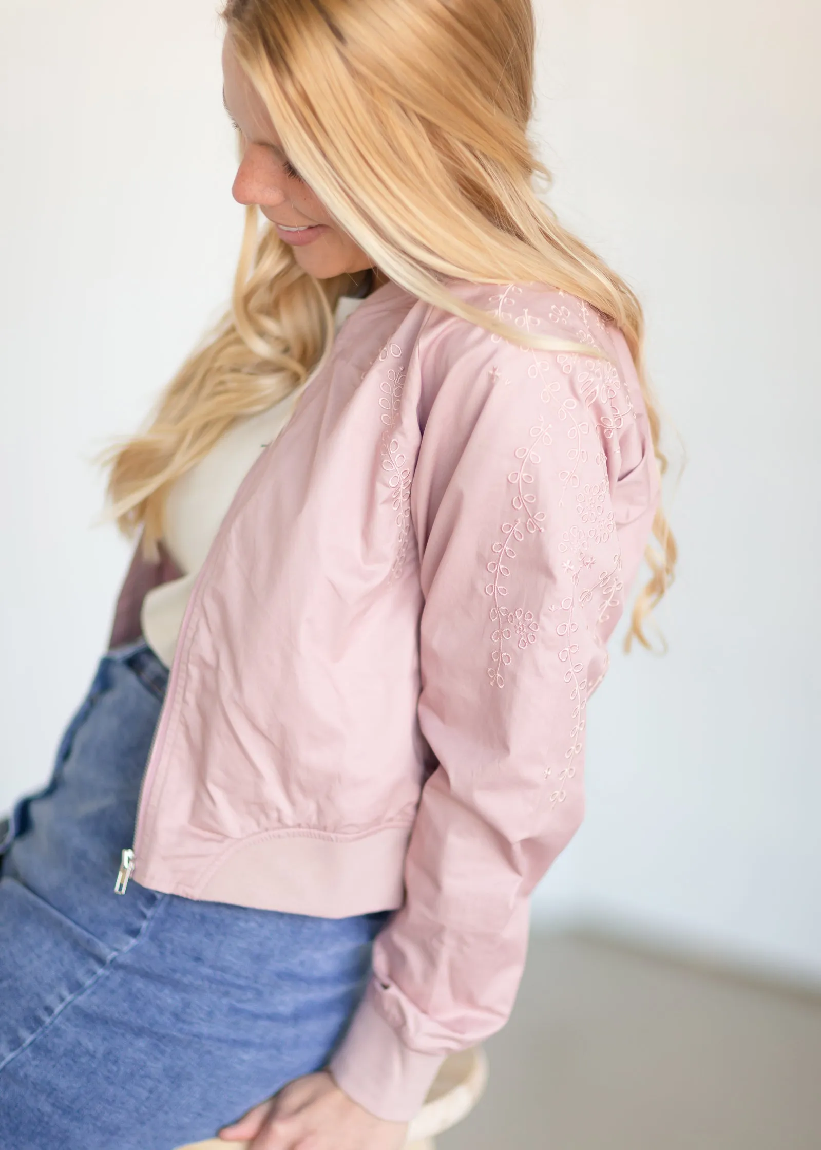 Dusty Pink Vine Bomber Jacket - FINAL SALE