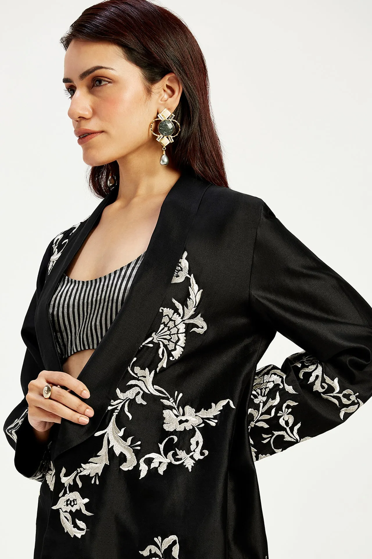 Ebony - Tendril Embroidered Jacket and Pant Set