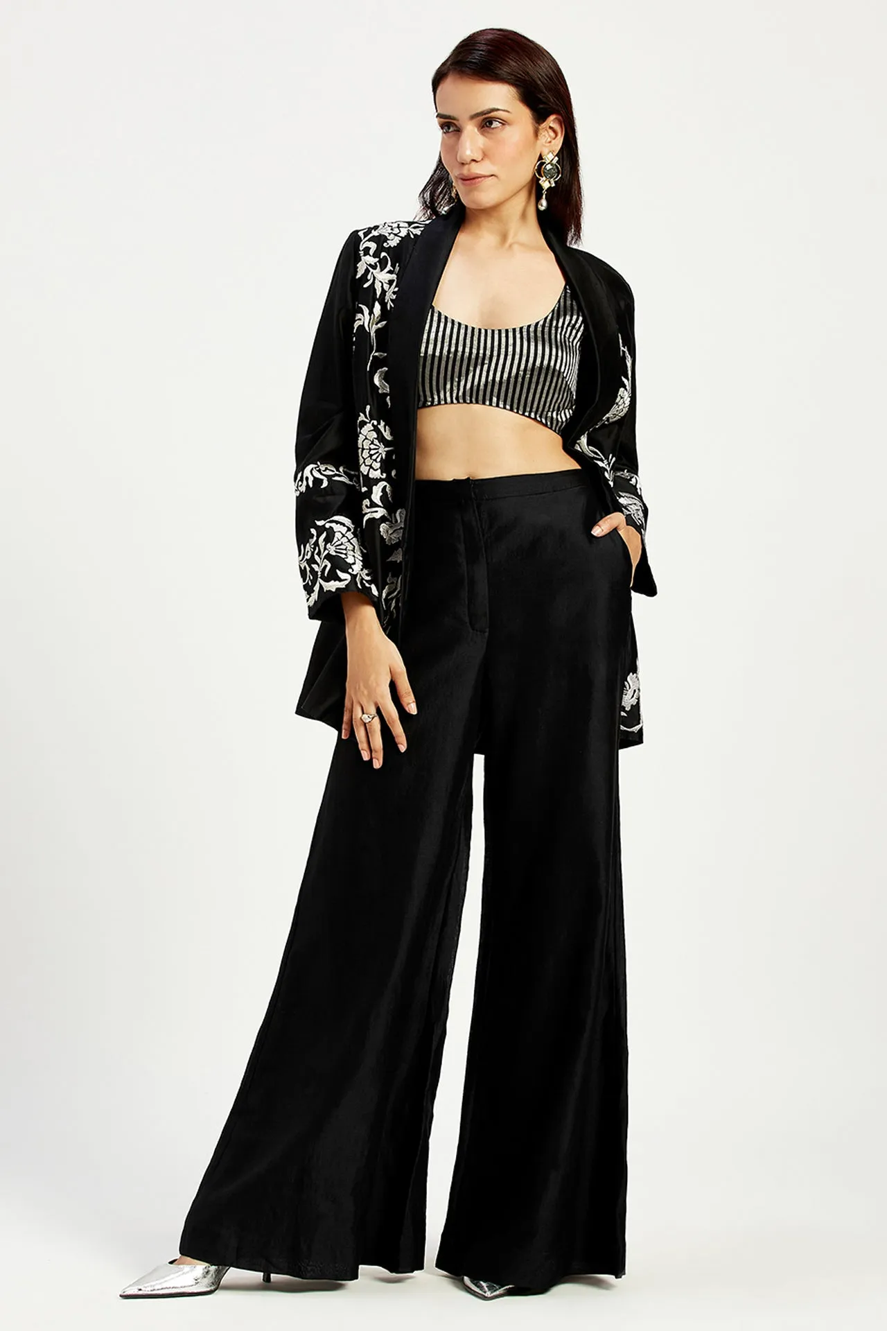 Ebony - Tendril Embroidered Jacket and Pant Set