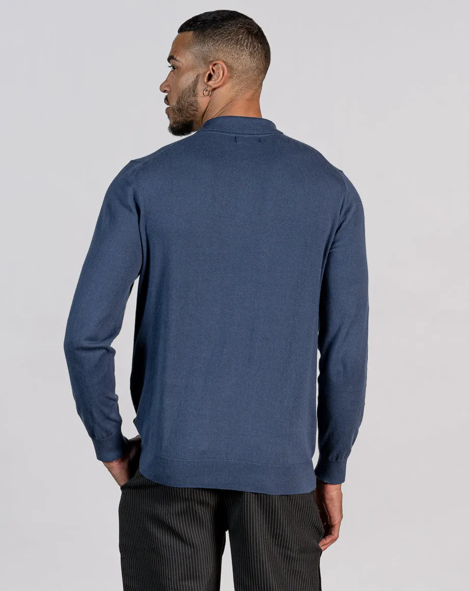 ESSENTIAL LONG SLEEVE KNITTED POLO TOP - ROYAL BLUE