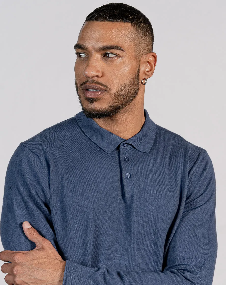 ESSENTIAL LONG SLEEVE KNITTED POLO TOP - ROYAL BLUE