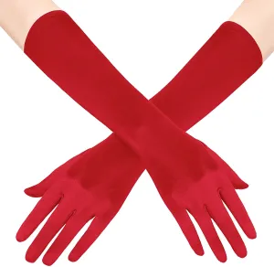 Fancydresswale hand Gloves for women for parties, long colourful satin hand cover 38 cm; Red