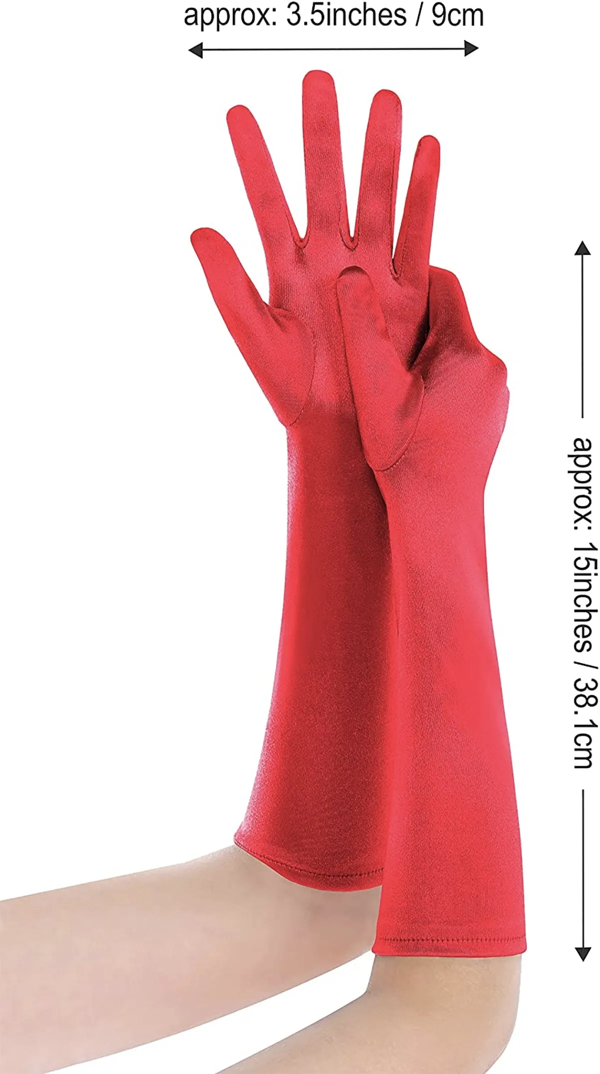 Fancydresswale hand Gloves for women for parties, long colourful satin hand cover 38 cm; Red