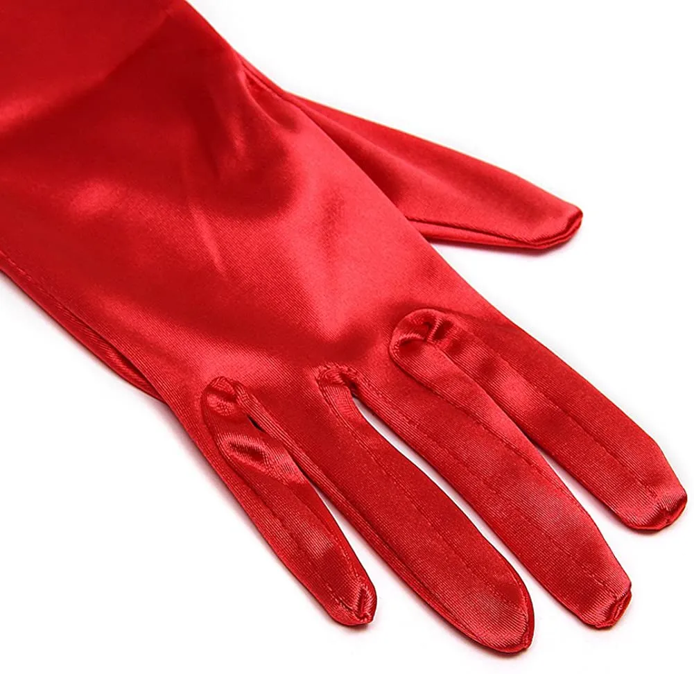 Fancydresswale hand Gloves for women for parties, long colourful satin hand cover 38 cm; Red