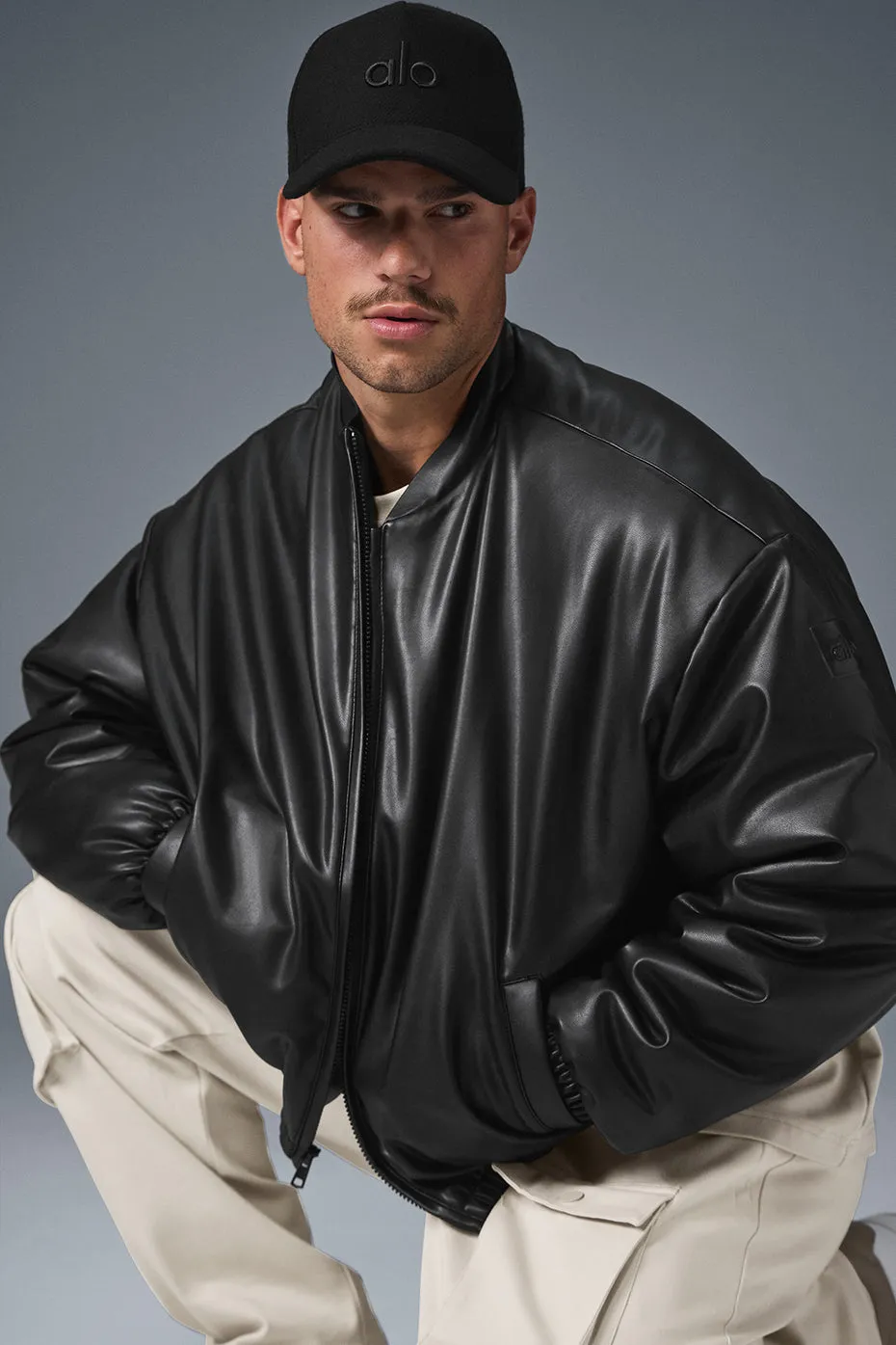 Faux Leather Premier Bomber - Black