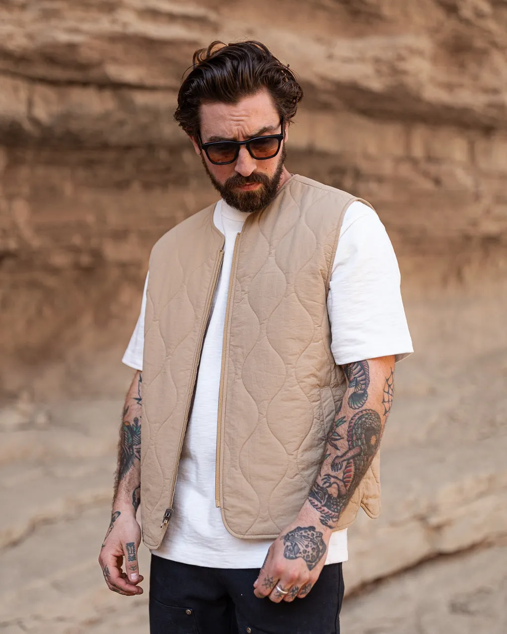 Fern Quilted Reversible Liner Vest - Sand