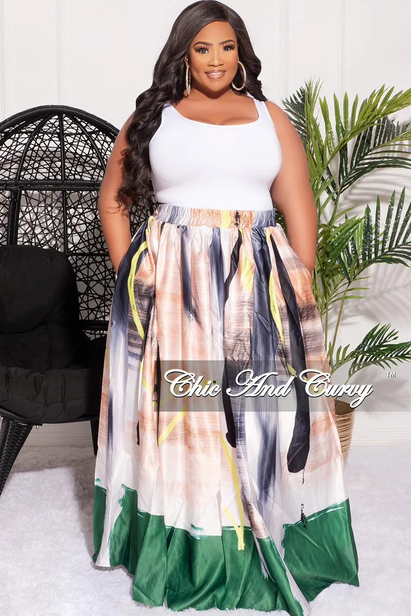 Final Sale Plus Size Maxi Satin Skirt in Tan, Black, White, Neon and Green Print (Skirt Only)