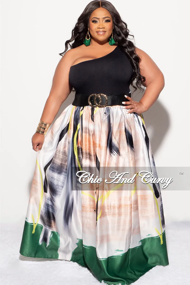 Final Sale Plus Size Maxi Satin Skirt in Tan, Black, White, Neon and Green Print (Skirt Only)