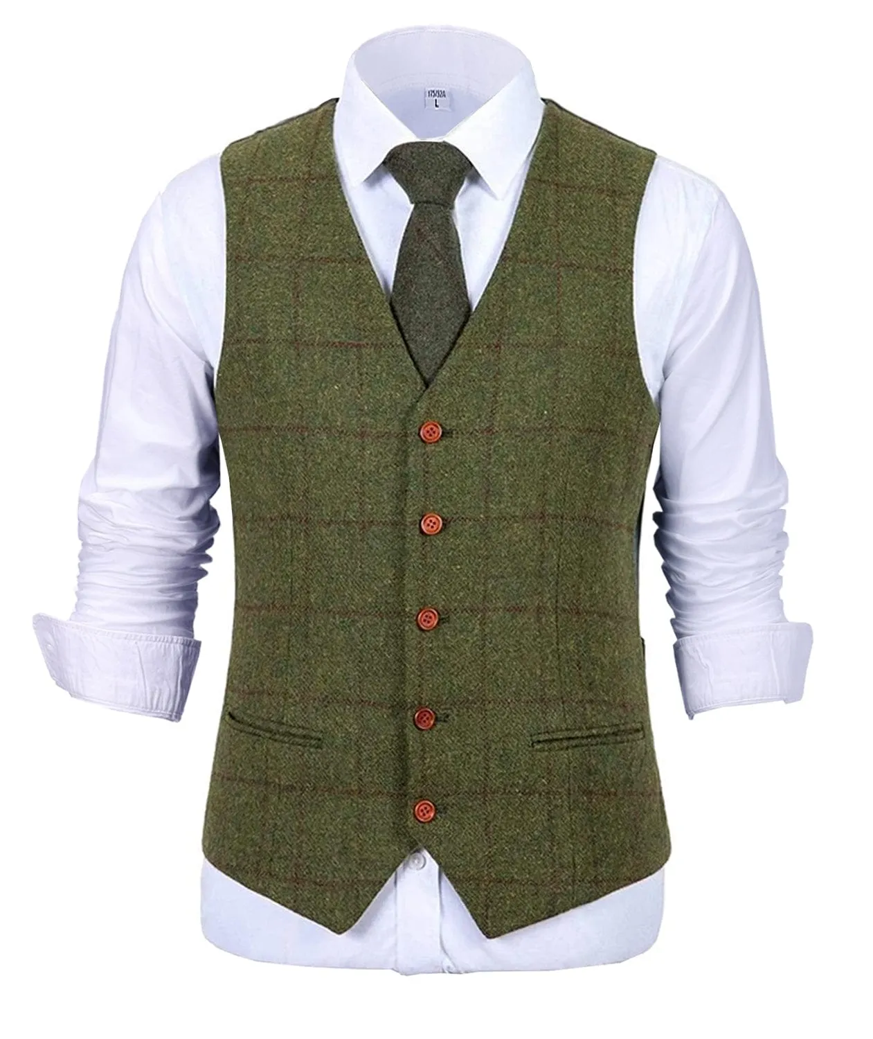 Formal Men's Suit Vest Tweed Plaid V Neck Waistcoat