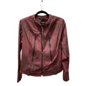 Front Zip Vegan Leather Jacket With Metal Embellishments