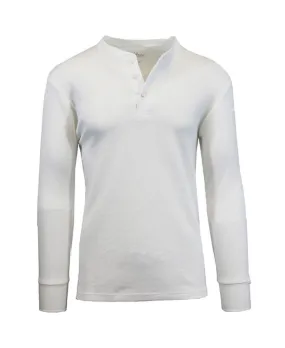 Galaxy By Harvic Men's Long Sleeve Henley Thermal T-Shirt, White