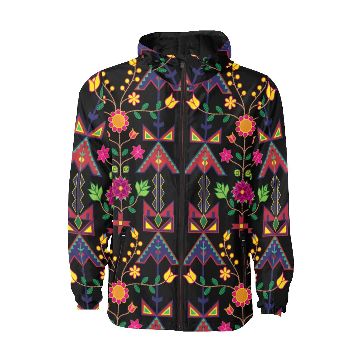 Geometric Floral Spring - Black Unisex Quilted Coat