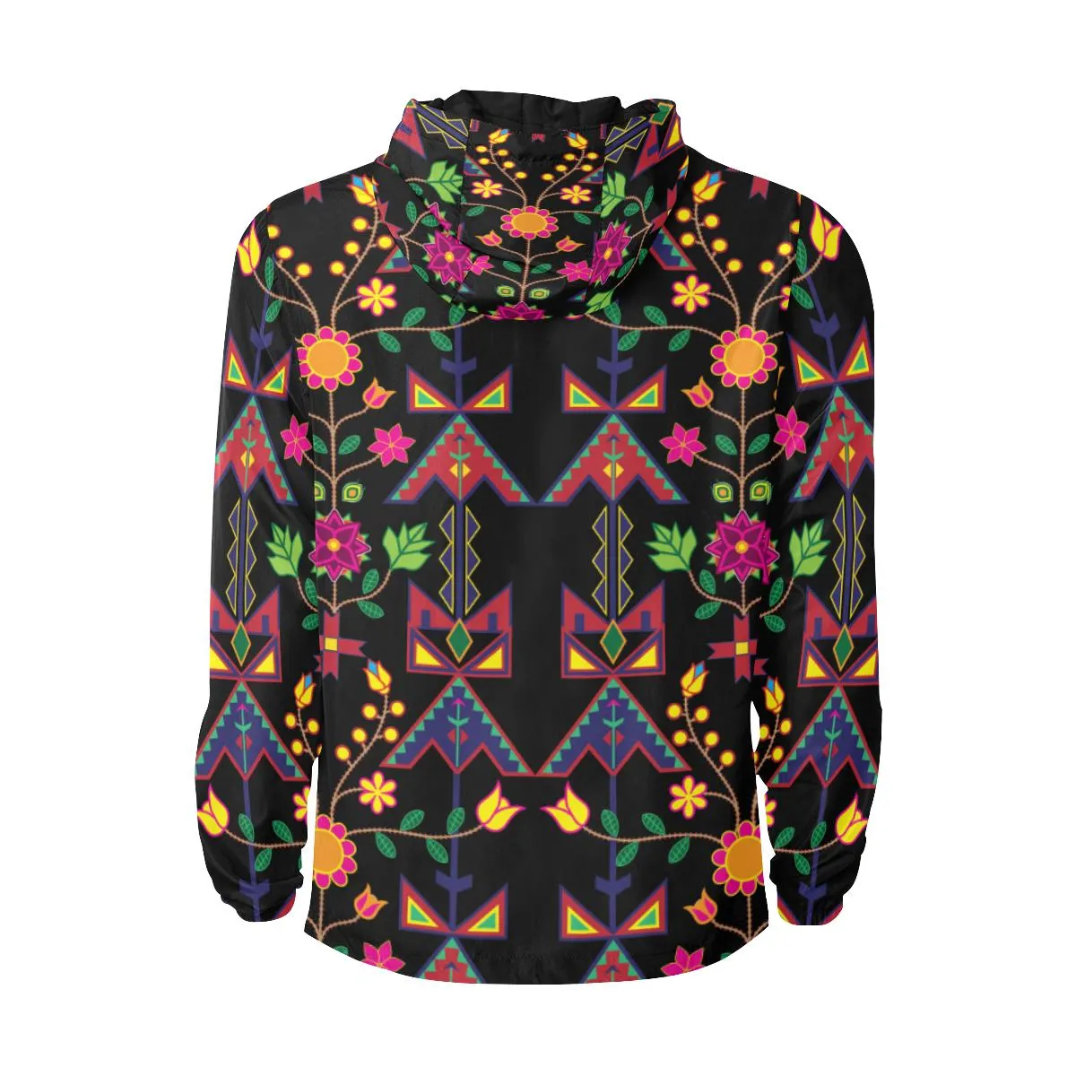 Geometric Floral Spring - Black Unisex Quilted Coat