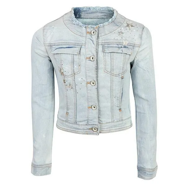 GIRLS BLEACHED DENIM JACKET - BLUE