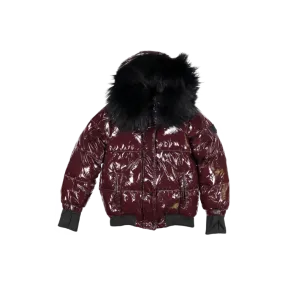 GIRLS BOMBER-BSHINY BURGUNDY-Black Fur