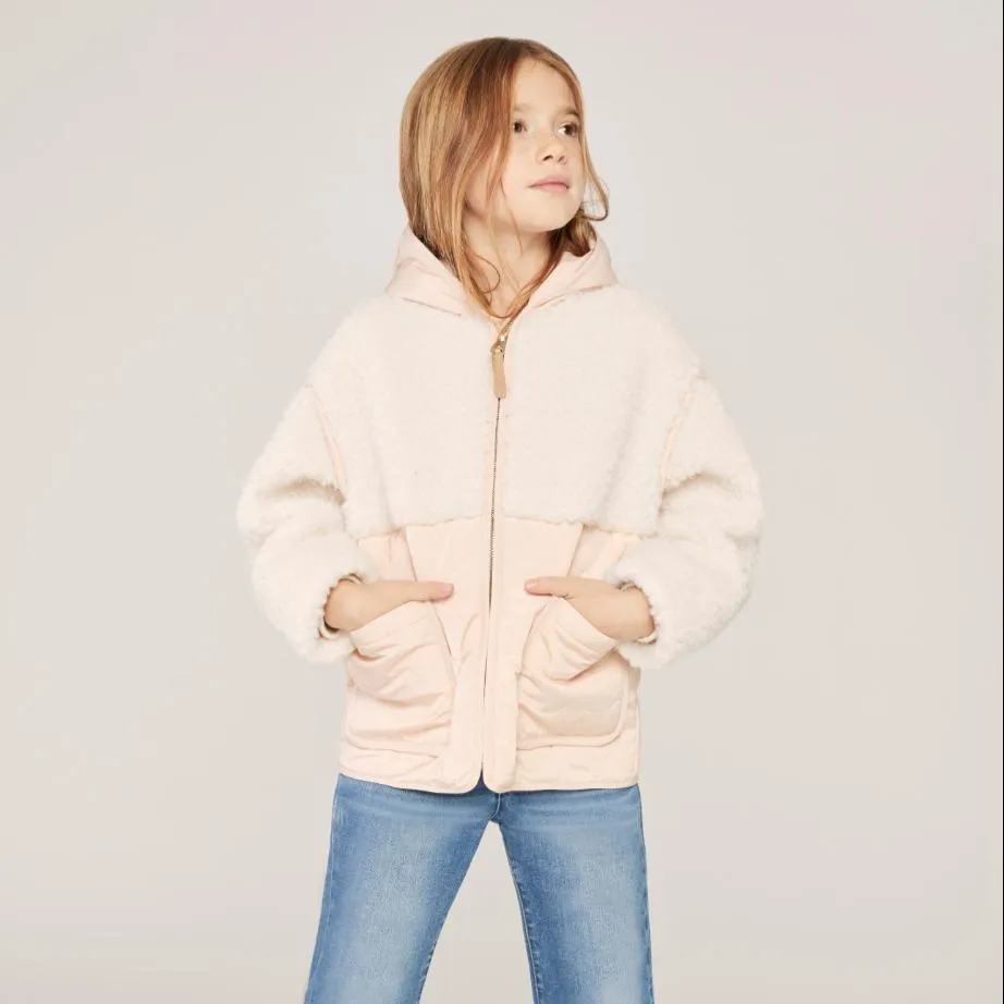 Girls Pink Quilted Hooded Jacket