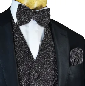 Glitter Tuxedo Vest and Bow Tie Set in Black