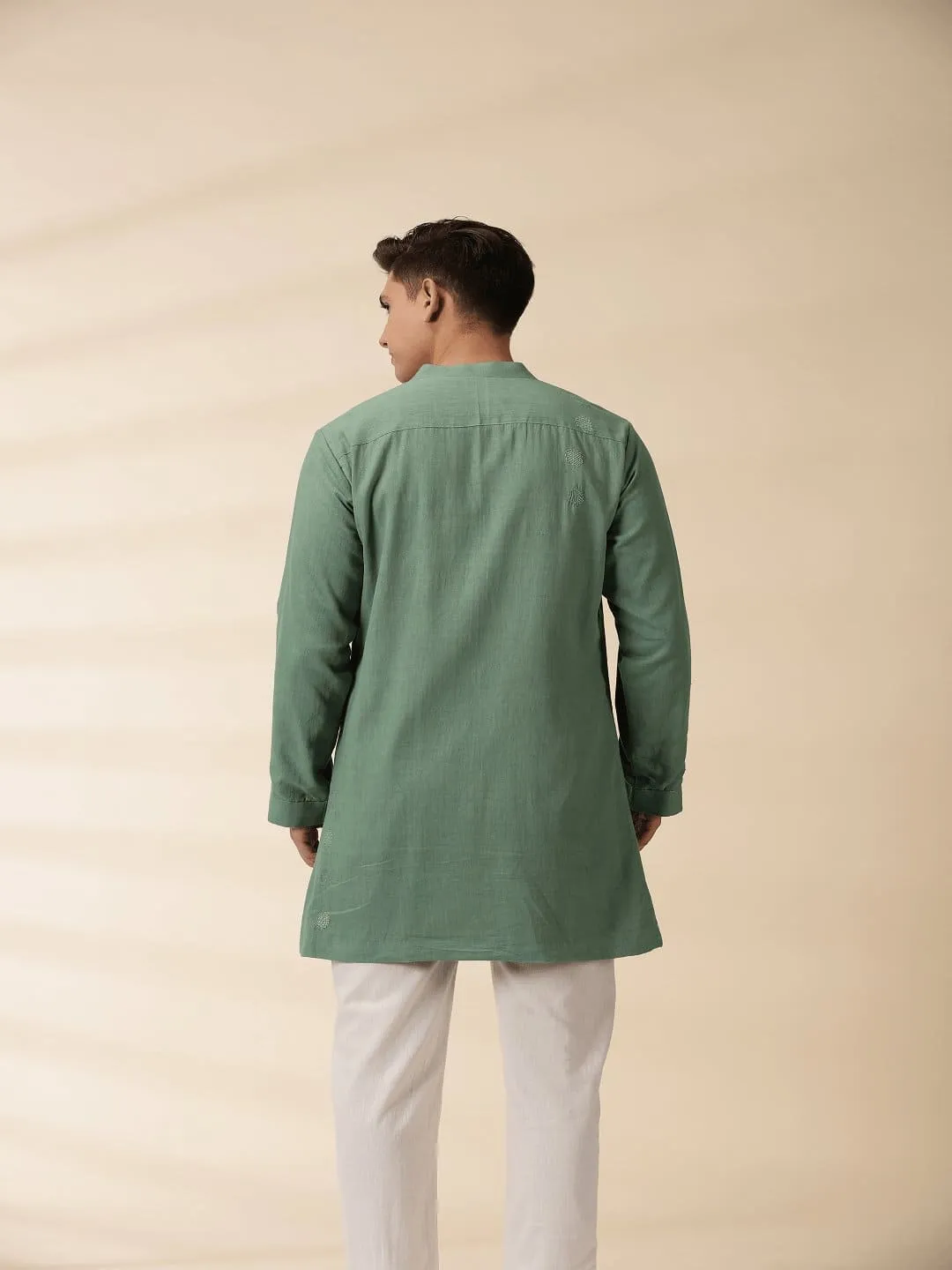 Green Long Jacket Style Men Kurta