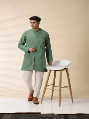 Green Long Jacket Style Men Kurta