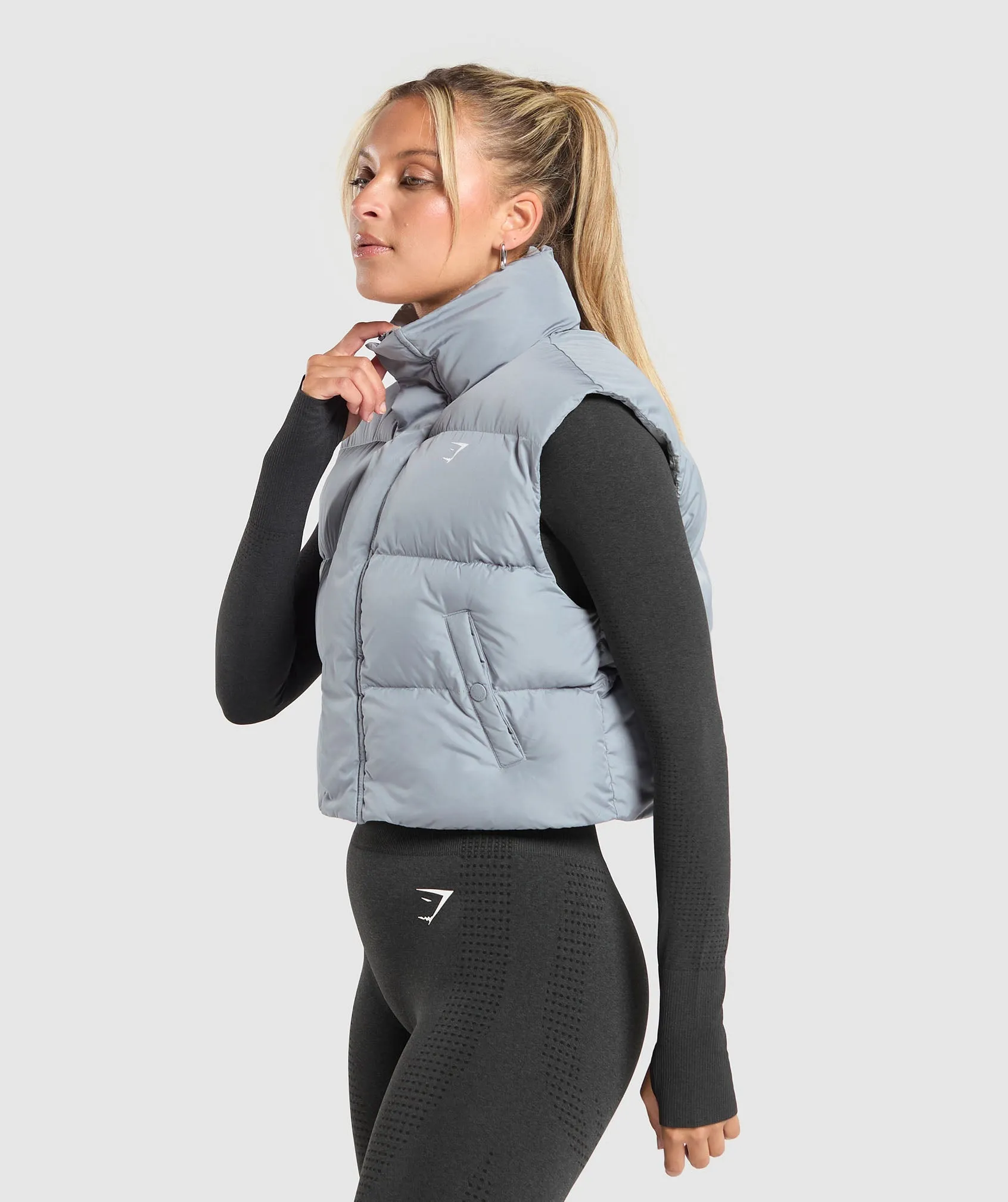 Gymshark Cropped Midi Gilet - Denim Grey